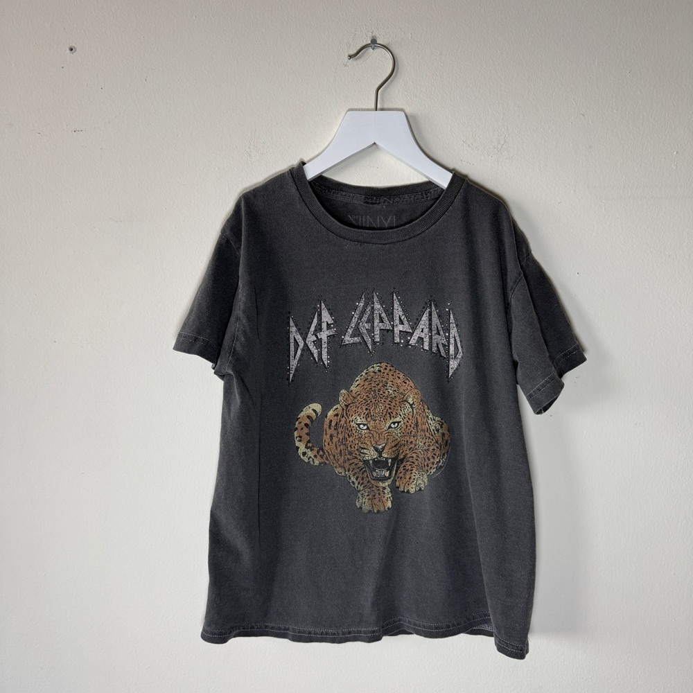 Vinyl Icons Def Leapord Gray Band Tee - M - Picture 2 of 4